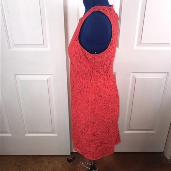 J. Crew factory 12 orange lace overlay sleeveless keyhole back pencil dress - Picture 9 of 11